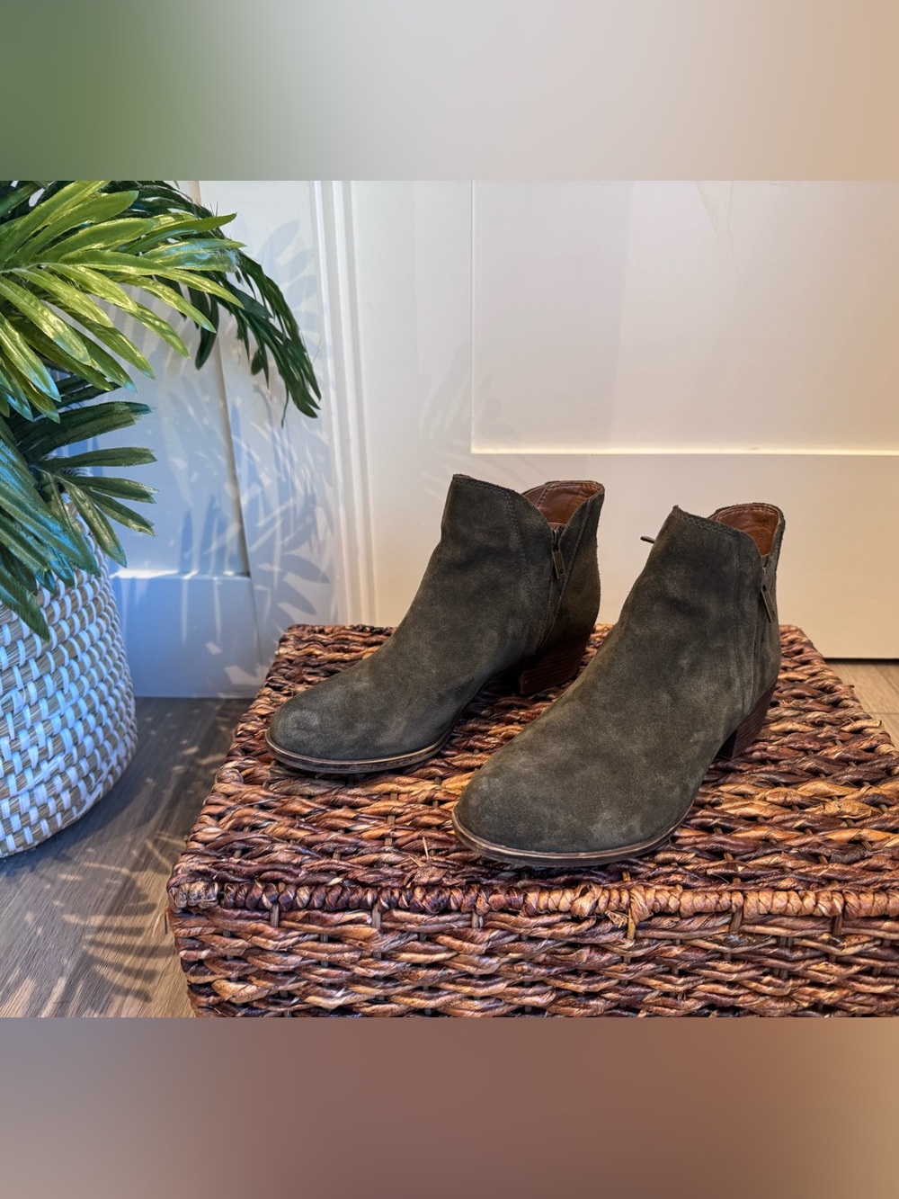 Lucky Brand Olive Suede Ankle Booties
